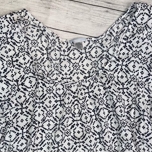 Eberjey White and Black Flowy Scoop Neck Tunic Top with Wide Sleeves Med / Large - Picture 3 of 6